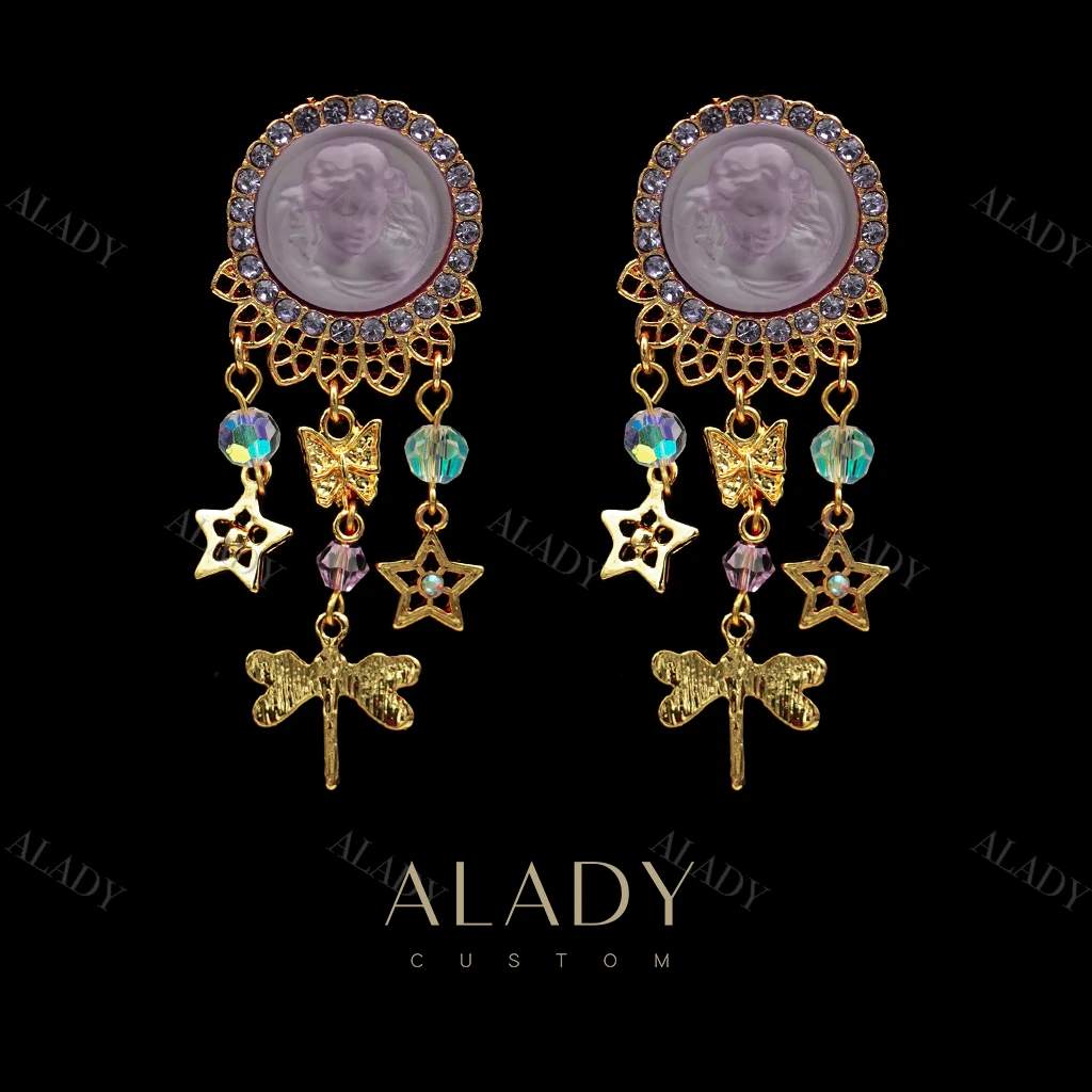 合金合成锆石耳饰 KF爱丽丝童话系列紫色流苏耳钉-RR3223