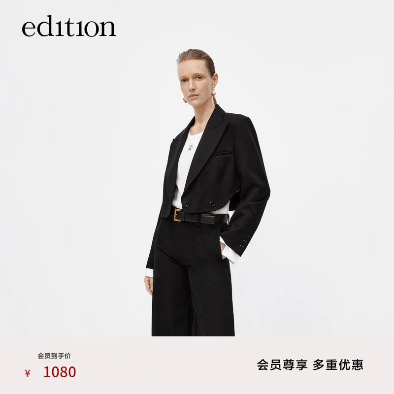 edition2023秋新款西装外套女假两件拼接衣袖截短西服#EBC3BLAT05