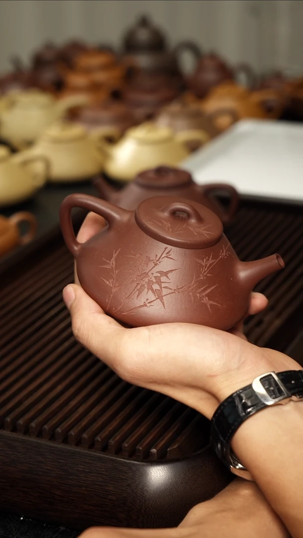 茶壶紫砂垚**声全手工刻竹节的额