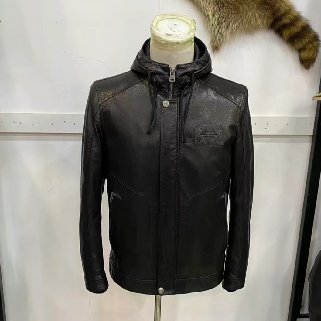 男士冬季山羊皮赫本油蜡夹克男款真皮皮衣28221