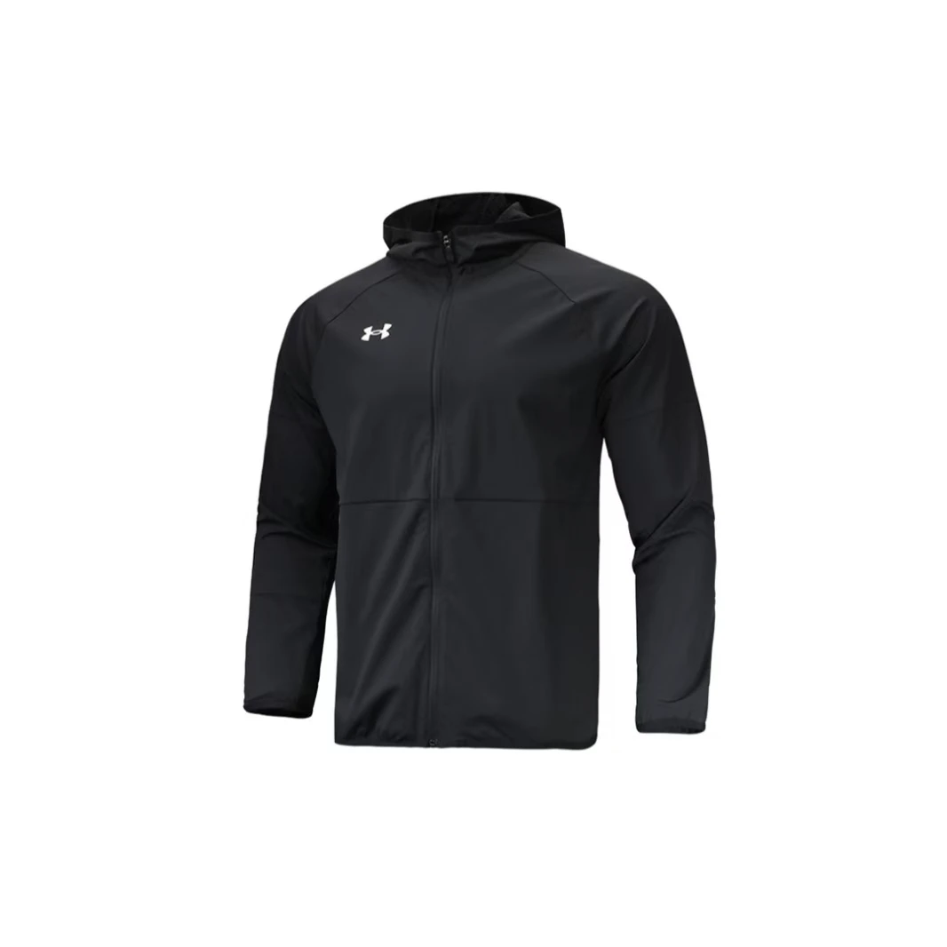 Under Armour安德玛 休闲运动纯色透气连帽针织夹克外套 黑色
