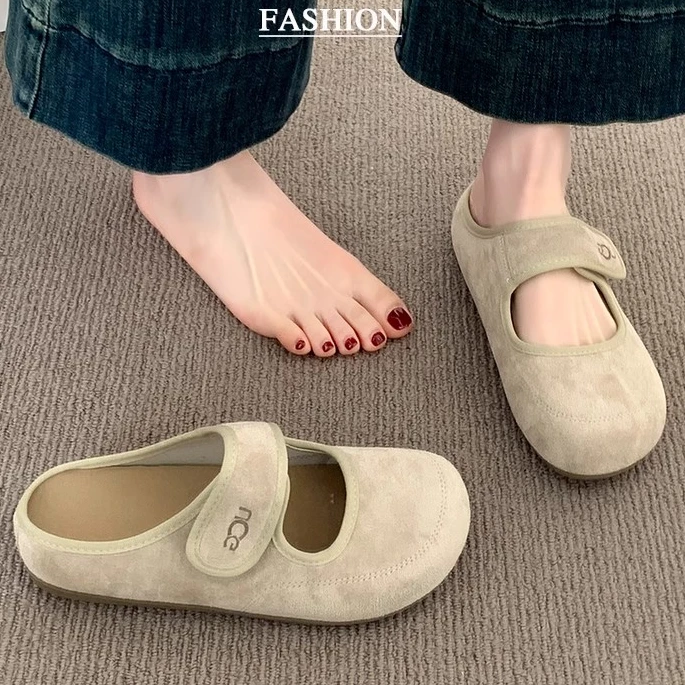 Moleubak包头半拖鞋女2025新款夏季平底勃肯鞋女半托玛丽珍单鞋