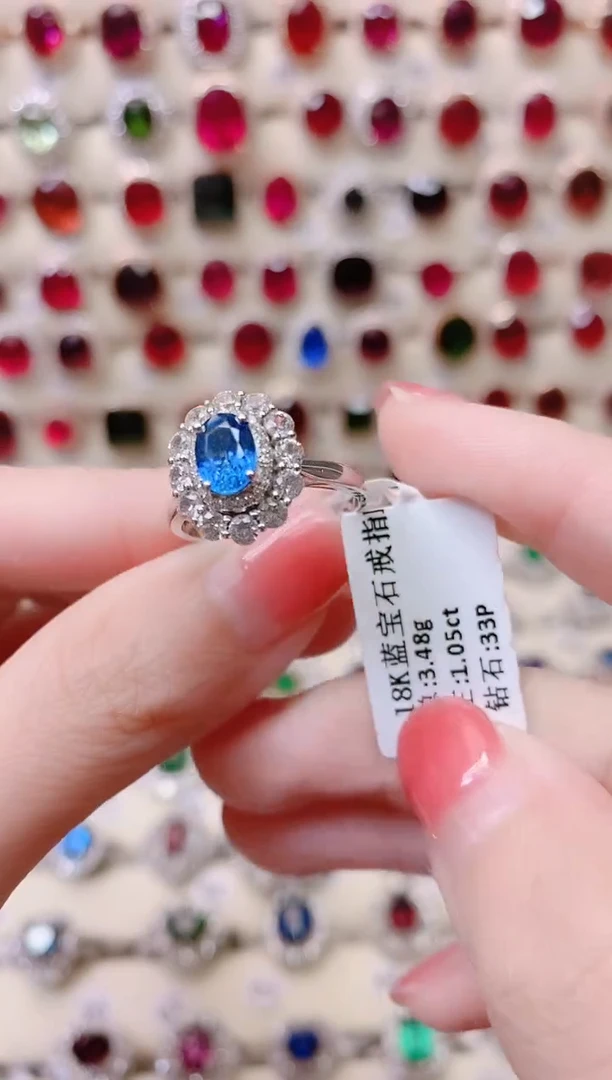 18K金戒指蓝宝石18K金镶嵌1