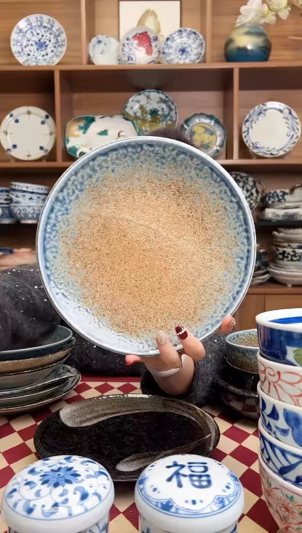 【闪购商品】瓷片砂地蓝流22.7cm浅盘