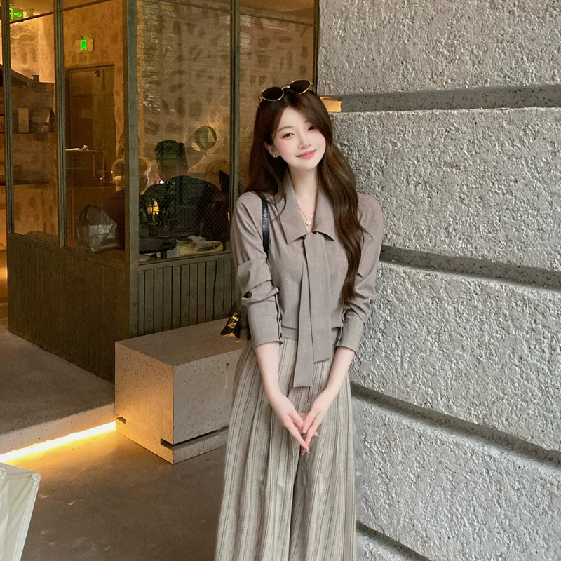 佐佐家小个子韩系简约气质收腰绑带衬衫上衣春秋季女短款长袖衬衣
