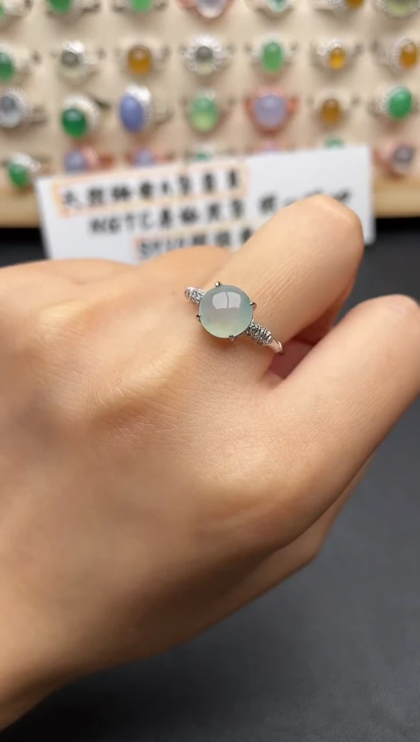 【闪购商品】翡翠银S925镶嵌戒指一物一证一礼盒