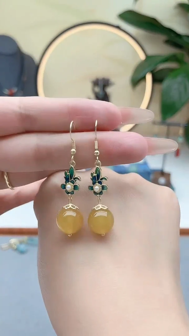 银S925镶嵌耳饰玛瑙/玉髓8852