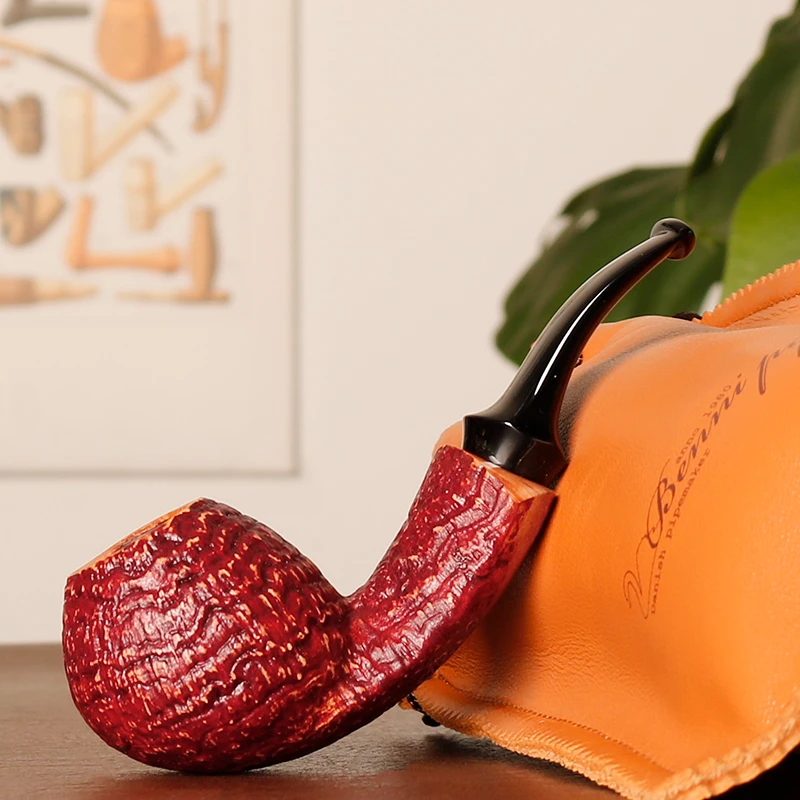 丹麦大师本尼Benni 龙年限量 红色喷砂宽背河豚 手工石楠木烟斗