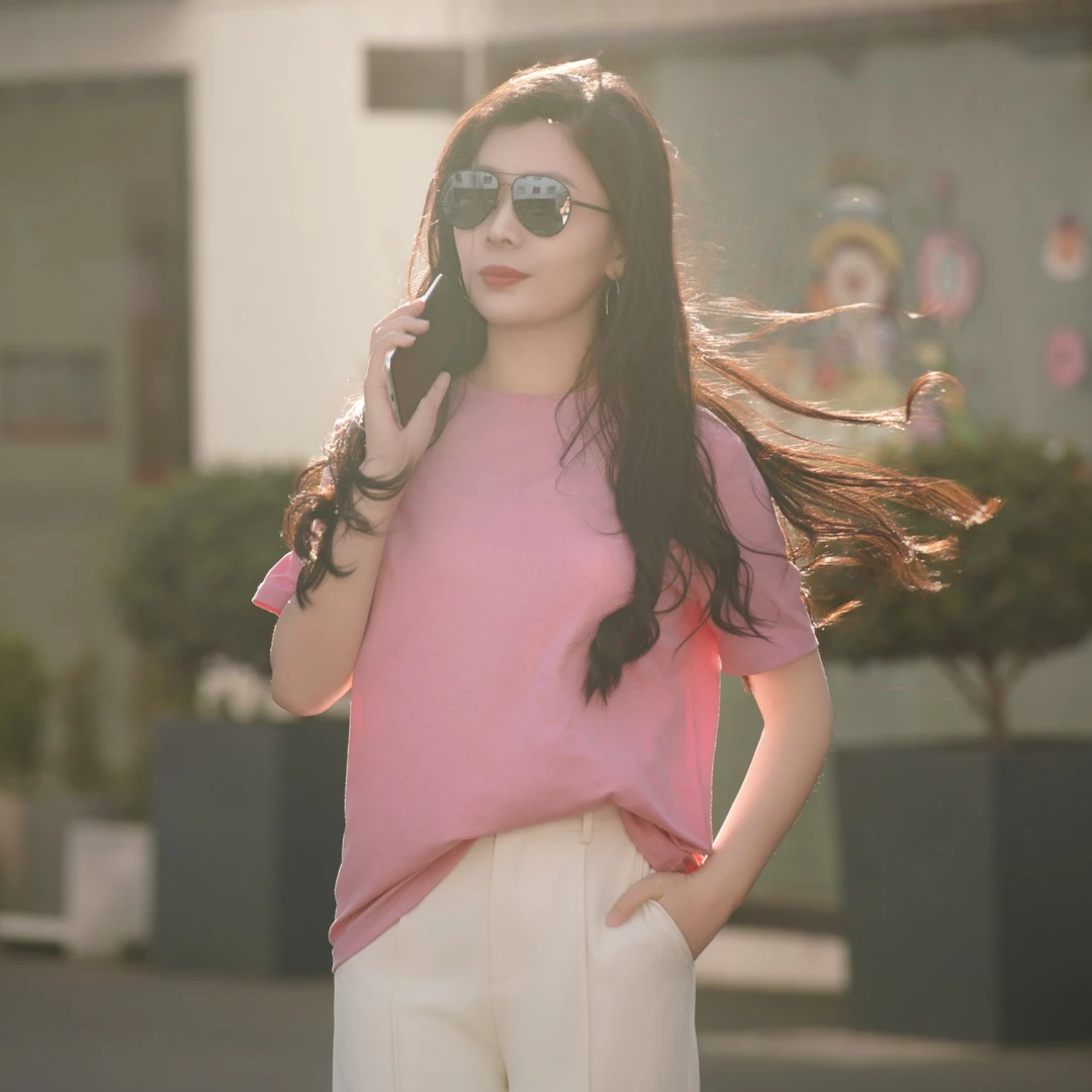 新款夏季莱赛尔天丝显瘦减龄休闲纯欲风百搭气质舒适T恤211170065