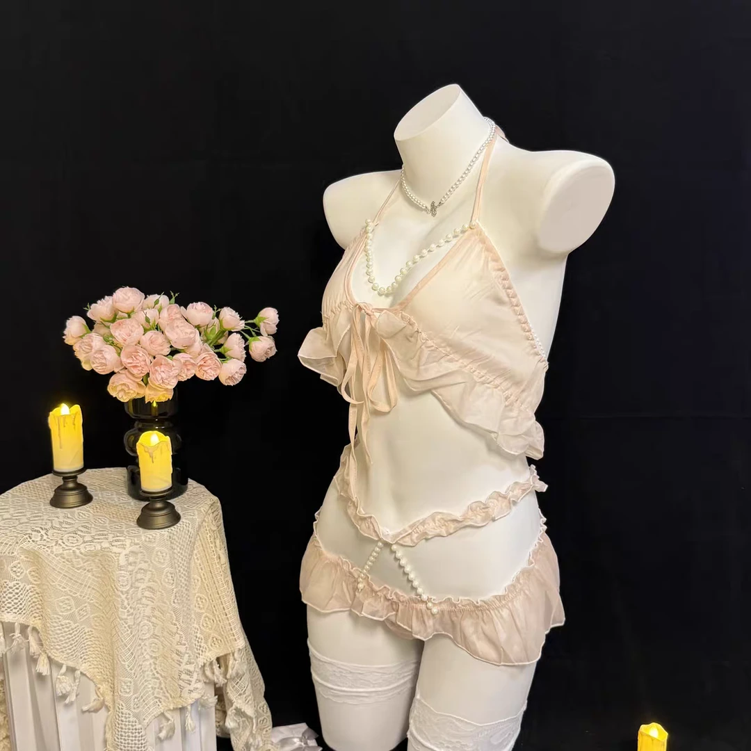 性感公主睡裙免脱设计纯欲蕾丝三点式睡衣女装