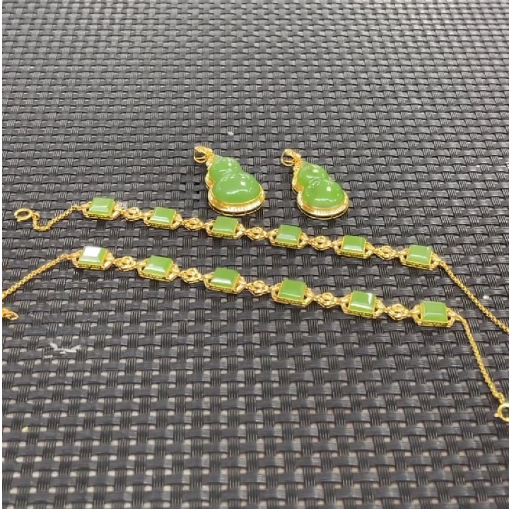 【老郑家】18K金和田玉手链+18K和田玉葫芦一套 多样性发一件不带链