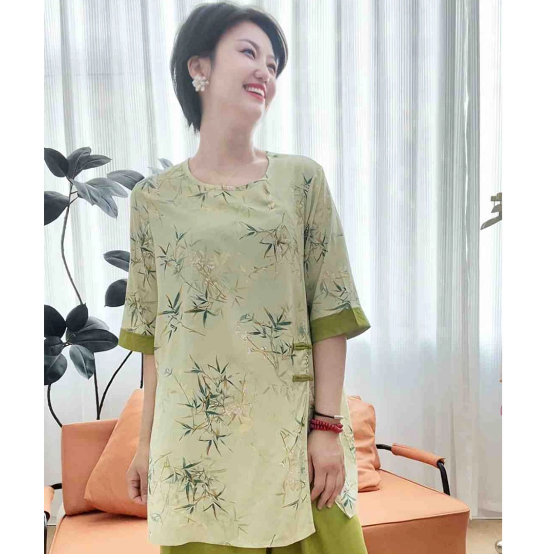 【上衣】国风原创防晒短袖圆领套衫绵绸自然密语夏凉爽宽松柔软舒适