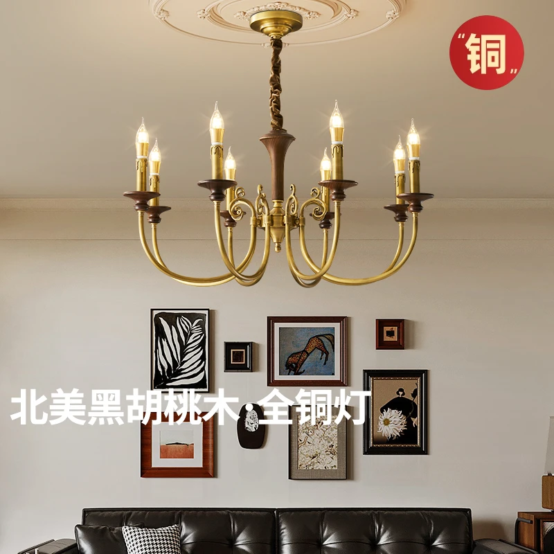 全铜法式中古风客厅吊灯美式复古意式餐厅卧室2025新款高级蜡烛灯