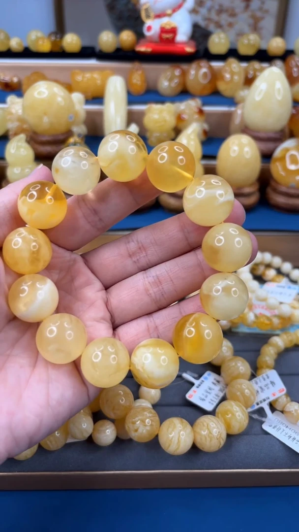 手串琥珀未镶嵌p67精品白花蜡单圈 18-19mm 52.79克