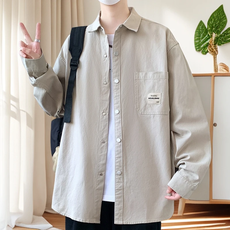 男士新款长袖衬衫春秋季休闲宽松港风工装衬衣潮流衣服打底衫外套