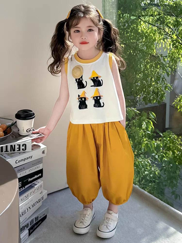 常规套头薄款女休闲纯色夏季套装印花女童洋气时尚韩版重工