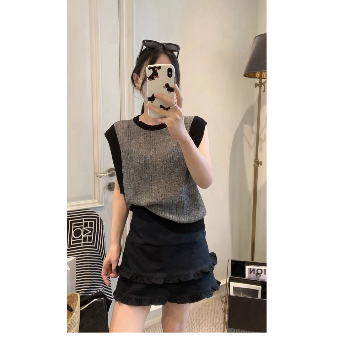 薄款轻熟风圆领时尚国潮女白领装高贵夏季气质风圆领针织网红上衣