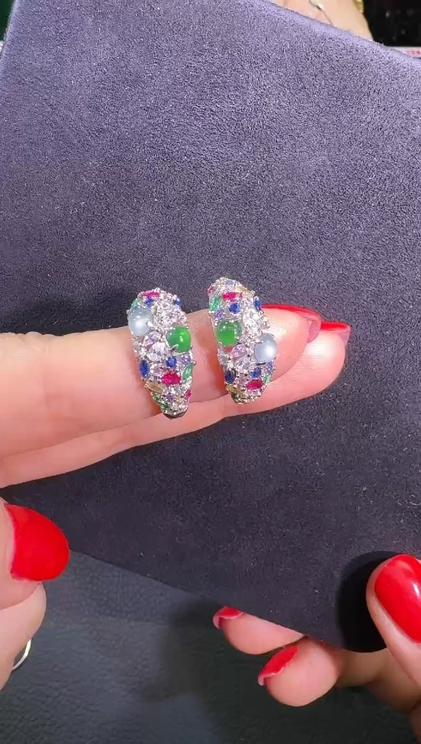 银S925镶嵌翡翠耳饰蛋面