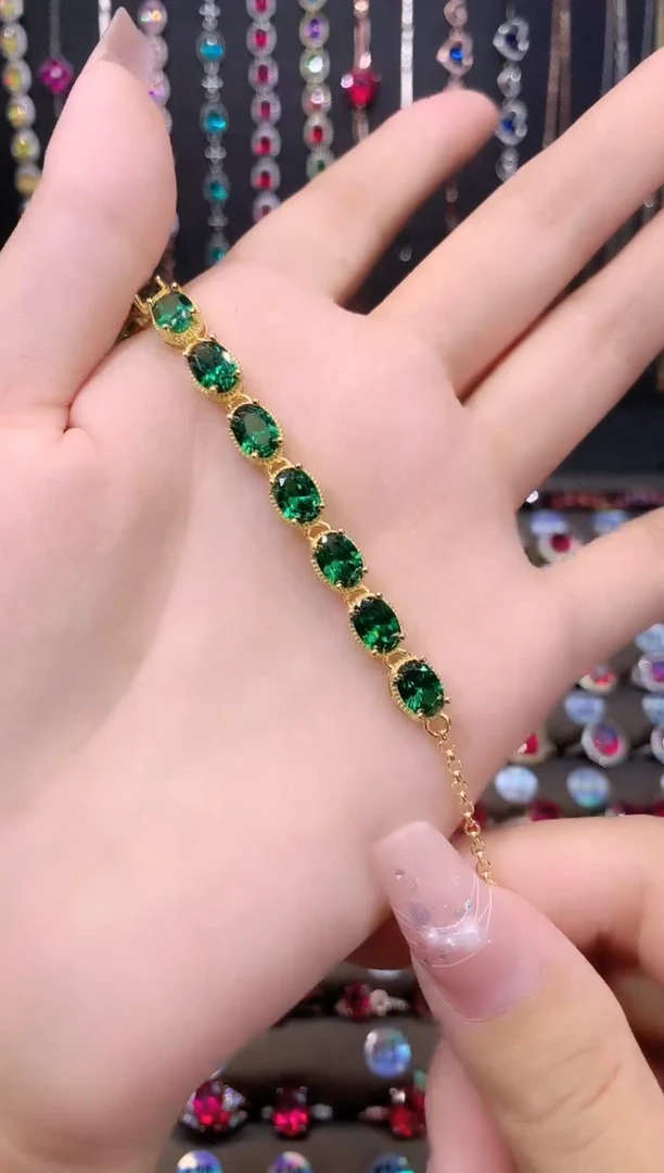 手链透辉石银S925镶嵌金色