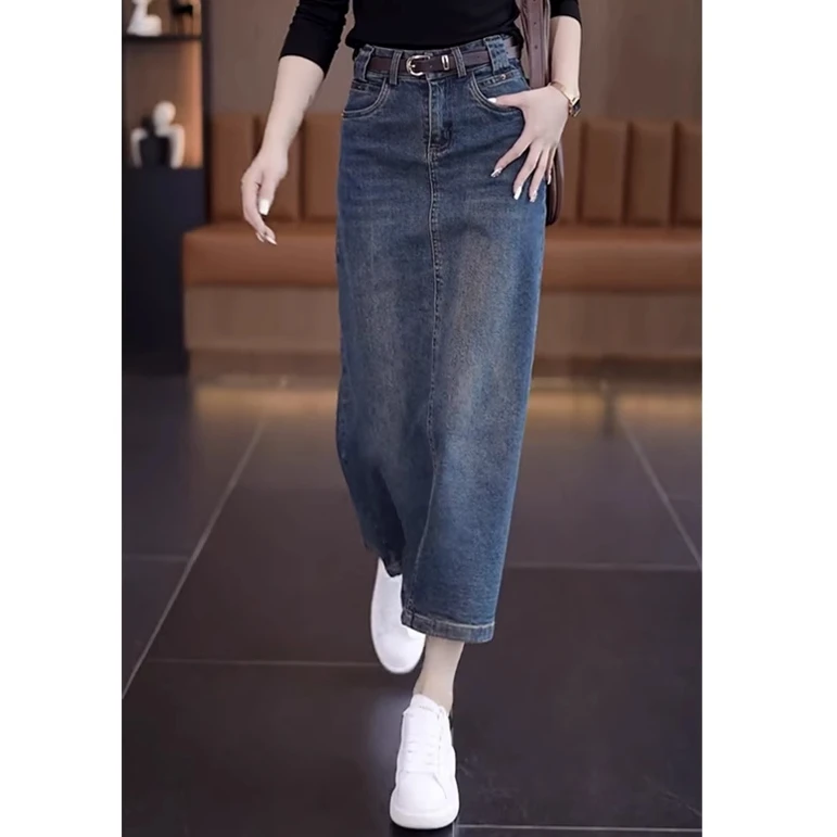 拉夏贝尔牛仔半身裙女高腰夏季2025新款显瘦中长款时尚包臀直筒裙