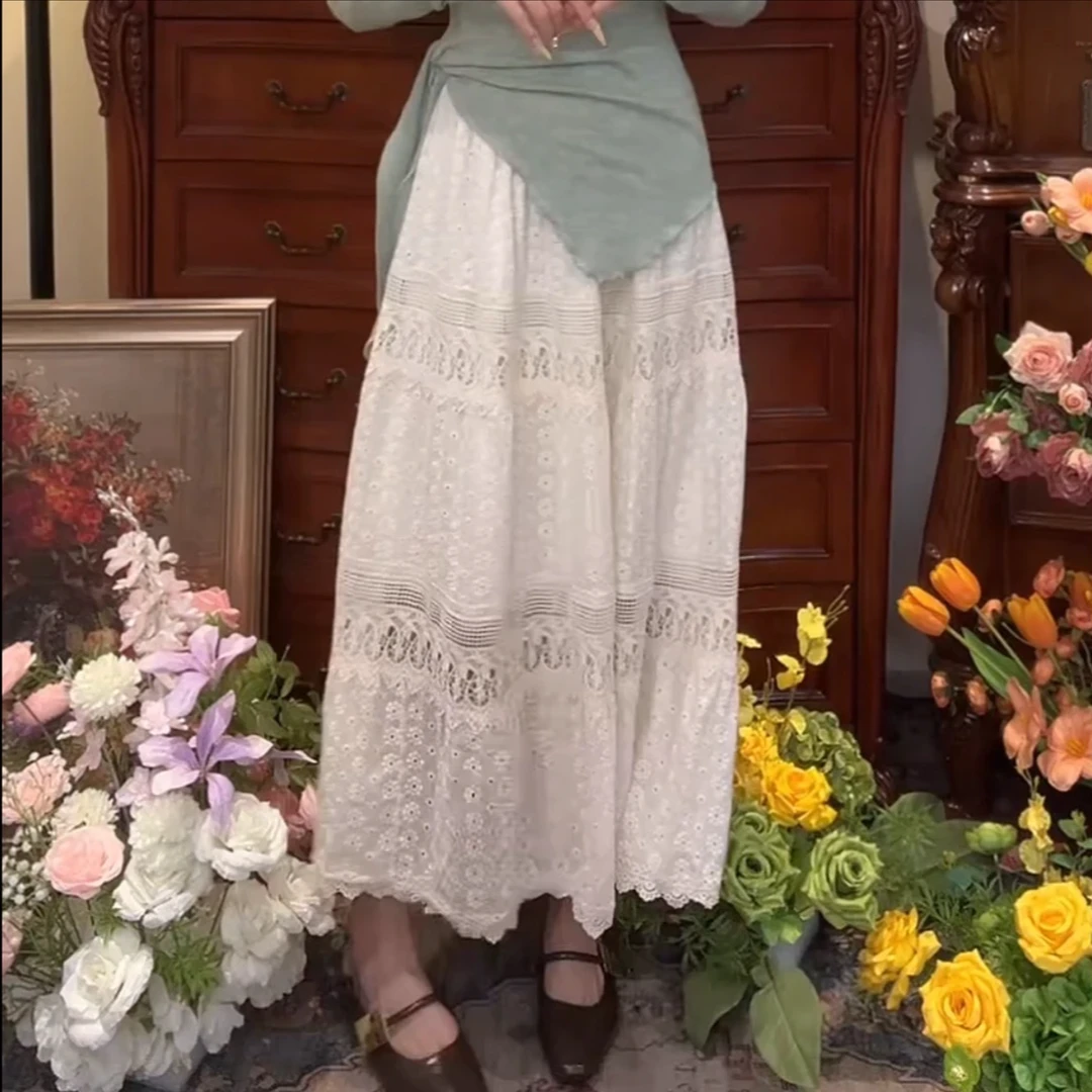 【初恋纯情】外出洋气裙子高腰百搭半身裙蕾丝长裙女2025春季