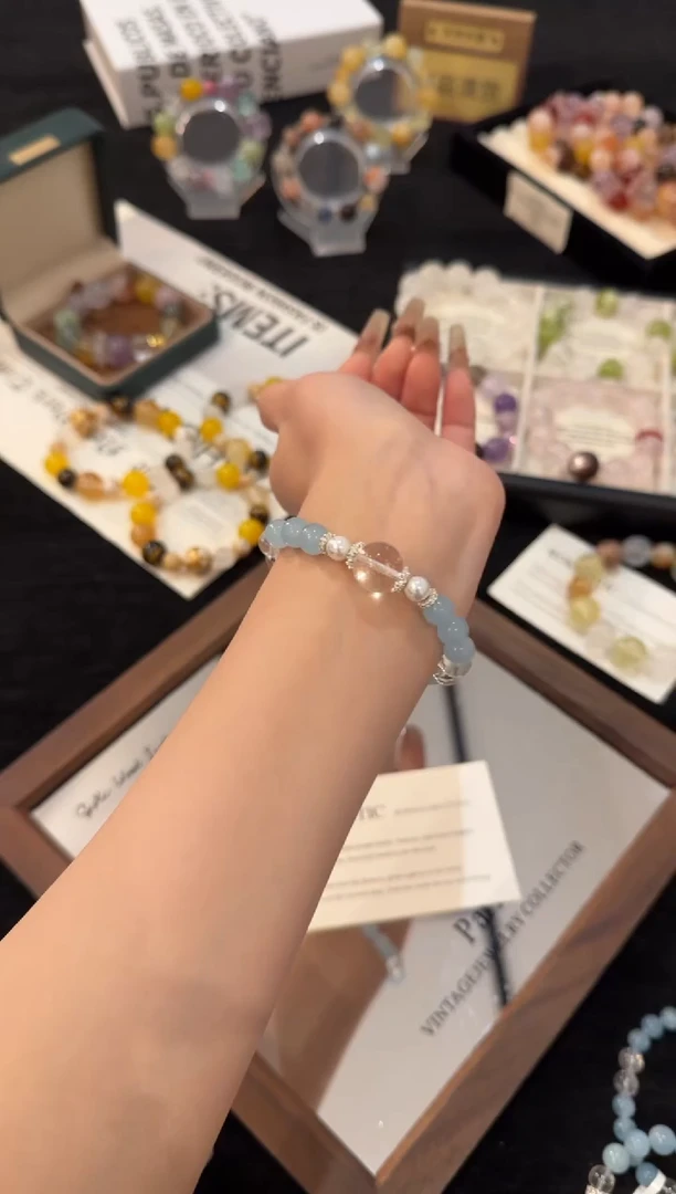 合金手链水晶海蓝宝x2969