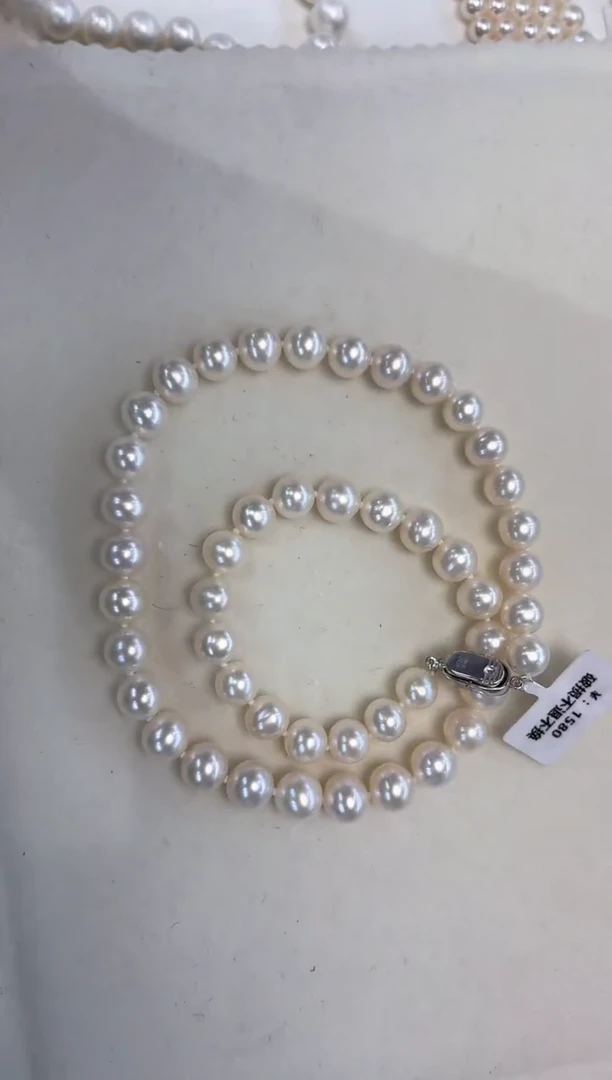 【闪购商品】淡水珍珠颈饰银S925镶嵌8.5-9.5MM无核白珠项链