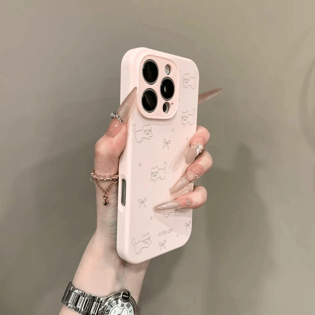 可爱蝴蝶结猫咪液态硅胶iPhone16promax女15/13pro可爱12plus防摔