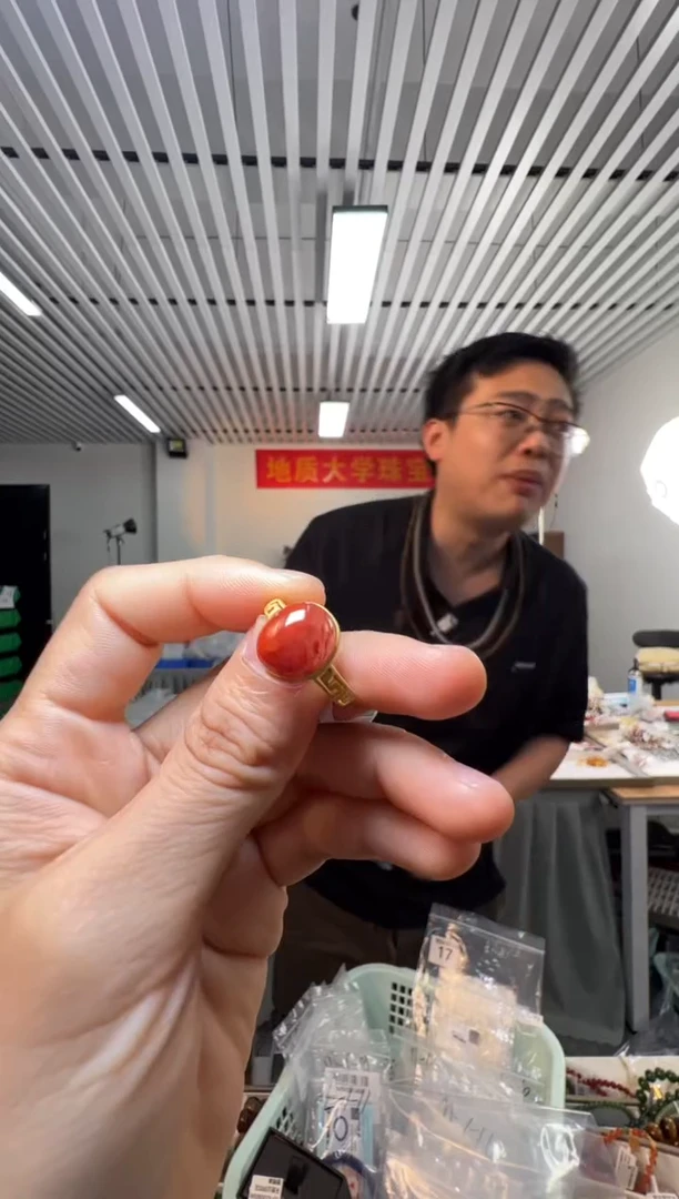 南红玛瑙银S925镶嵌戒指约9*11mm南红蛋面活口戒指S925银