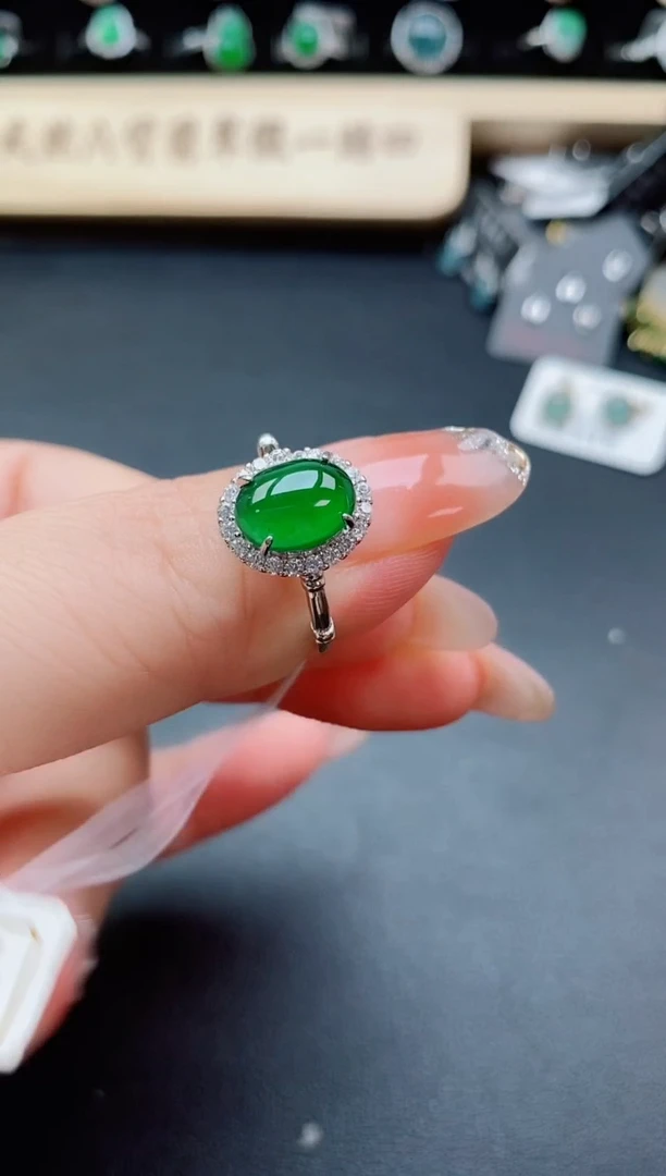 银S925镶嵌戒指翡翠1