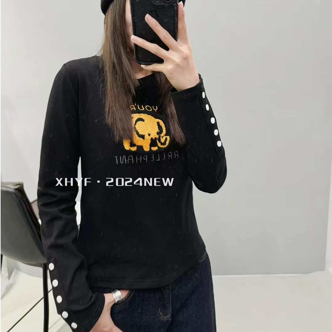 24668【衣长52】长袖T恤女士秋季时尚休闲磨毛加厚修身显瘦上衣