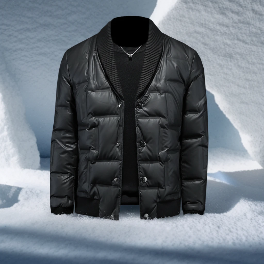 宾斯洛特亮面羽绒服男装冬季新款休闲高档白鸭绒针织领大码外套潮