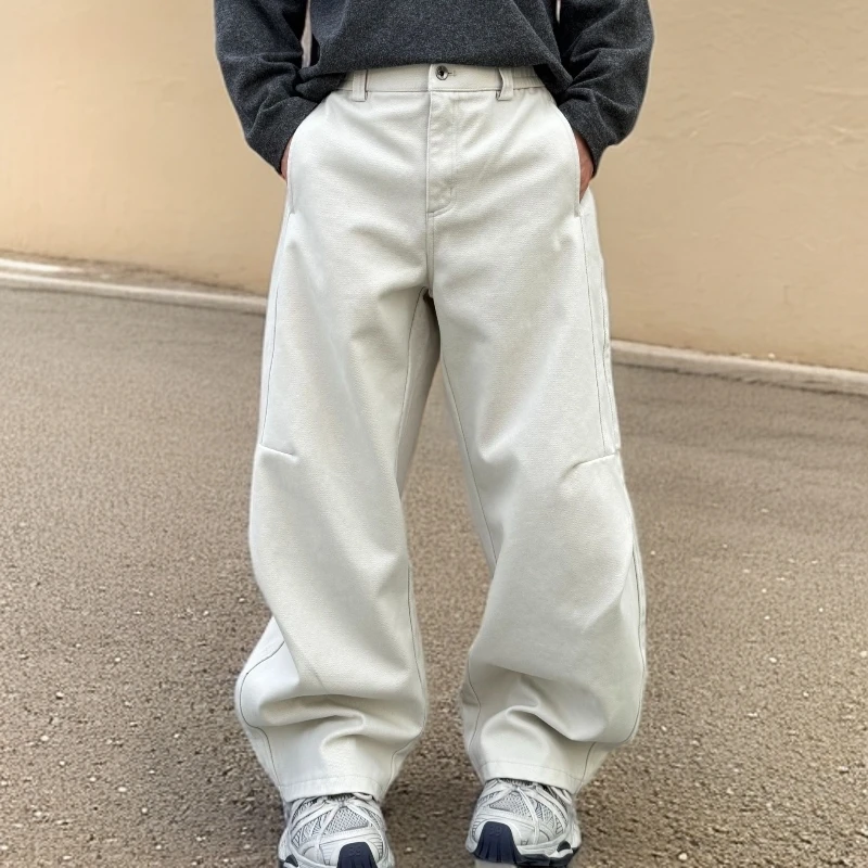 冬季加绒宽松弯刀立体剪裁拼接美式休闲百搭时尚潮流时尚男牛仔裤