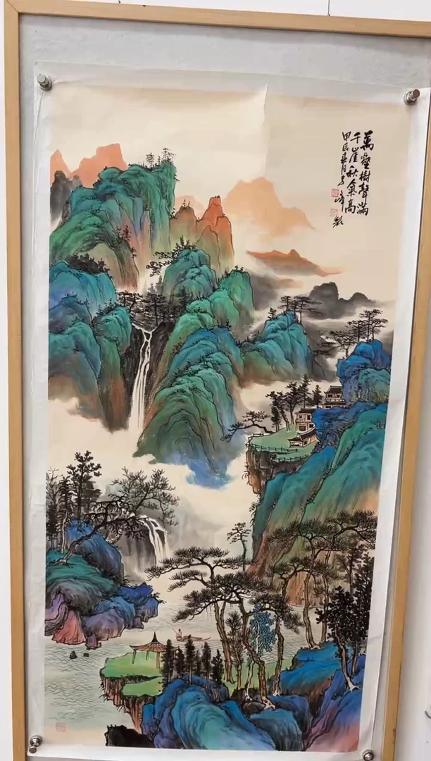国画李文峰四尺整张重彩青绿山水