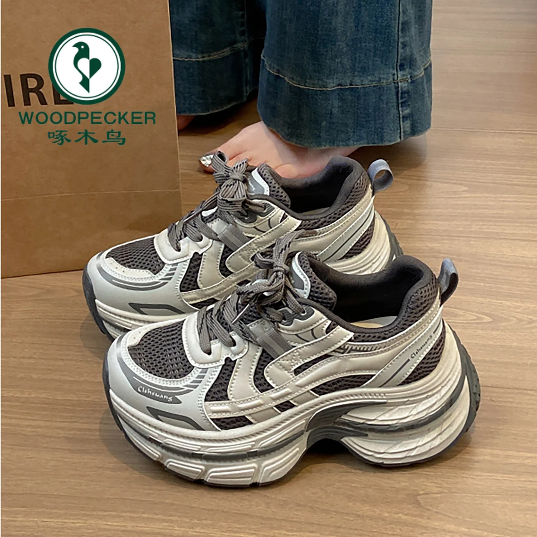 啄木鸟爆款厚底松糕老爹鞋女小个子增高2025新款秋冬季休闲阿甘鞋