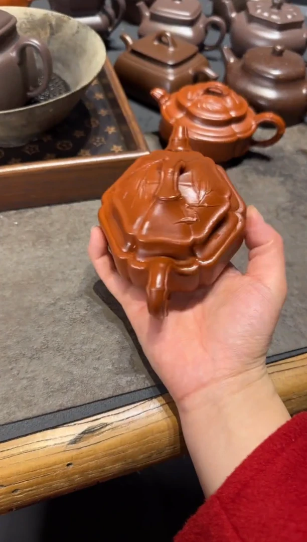 【闪购商品】紫砂茶壶六方海棠双线竹鼓