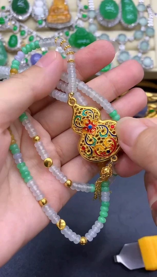 颈饰足金镶嵌翡翠458-中国好珍宝