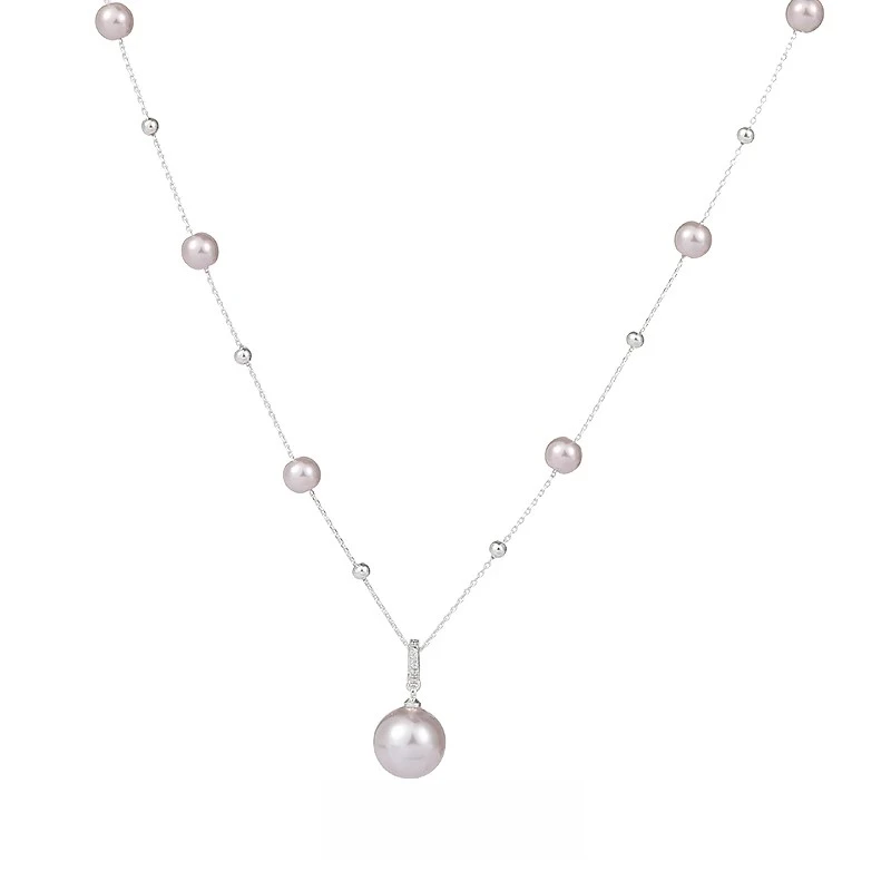 铜合金仿珍珠项链 轻奢珍珠链条项链女法式颈链百搭锁骨链毛衣链