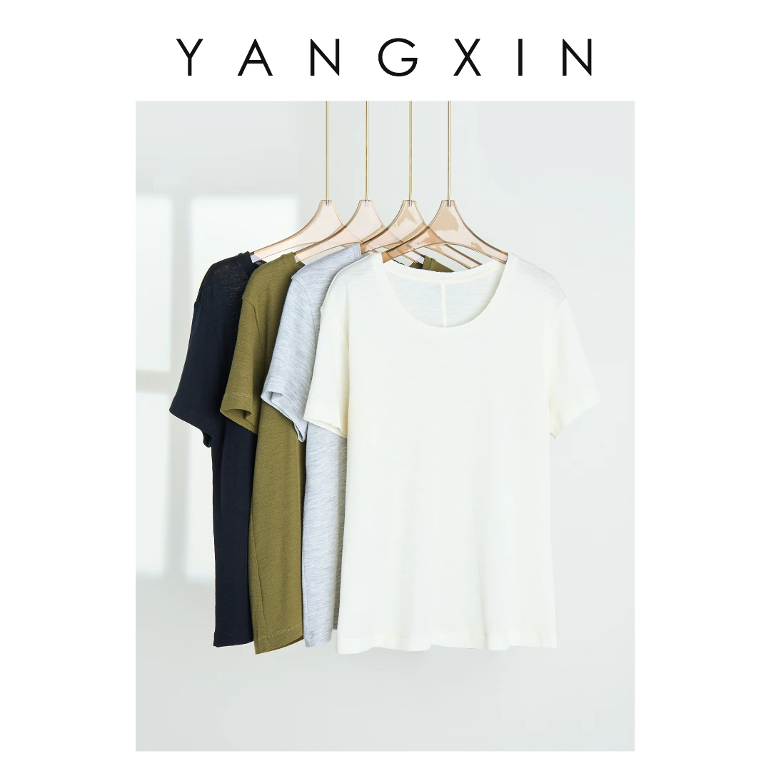【无龄·杨昕】“墨影无痕”简约时尚百搭女士短袖宽松显瘦T恤SS03029
