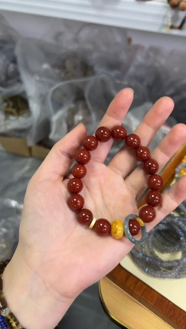 【闪购商品】玛瑙/玉髓手链未镶嵌柿子红蜜蜡隔珠款手串[3891]