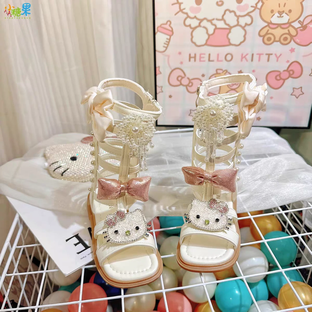 女童罗马凉鞋2025夏季新款韩版女孩水晶高帮长筒凉靴时尚洋气走秀