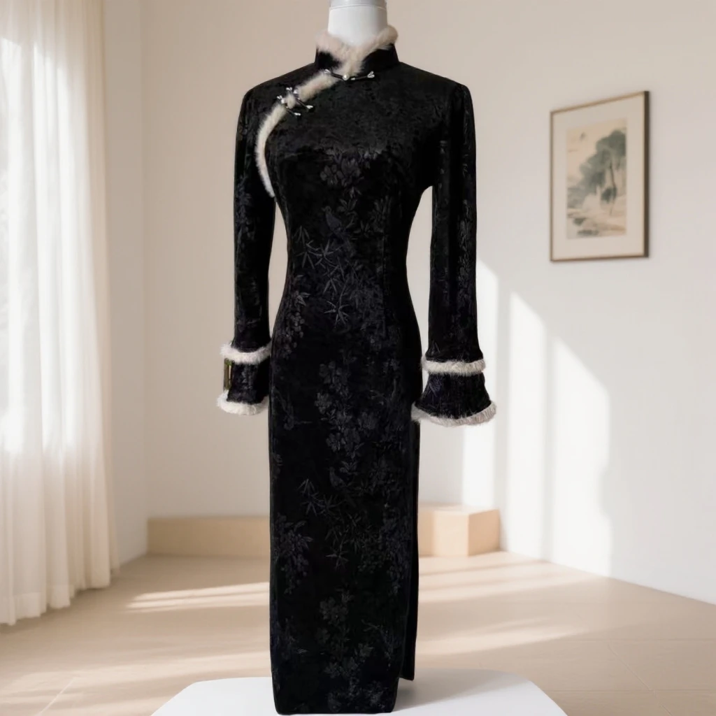 JLM冬季新款新中式改良国风复古高端气质显瘦加绒长袖日常旗袍