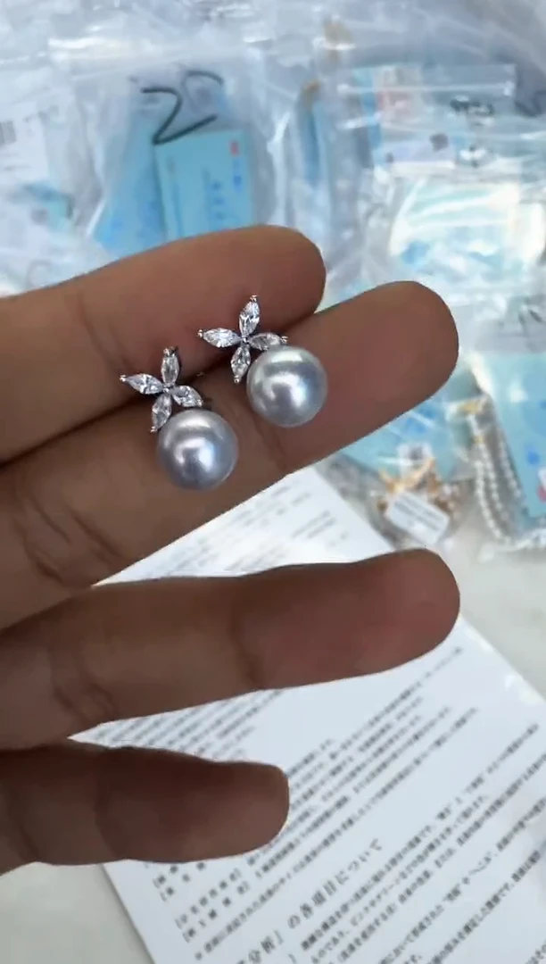 银S925镶嵌海水珍珠耳饰耳钉