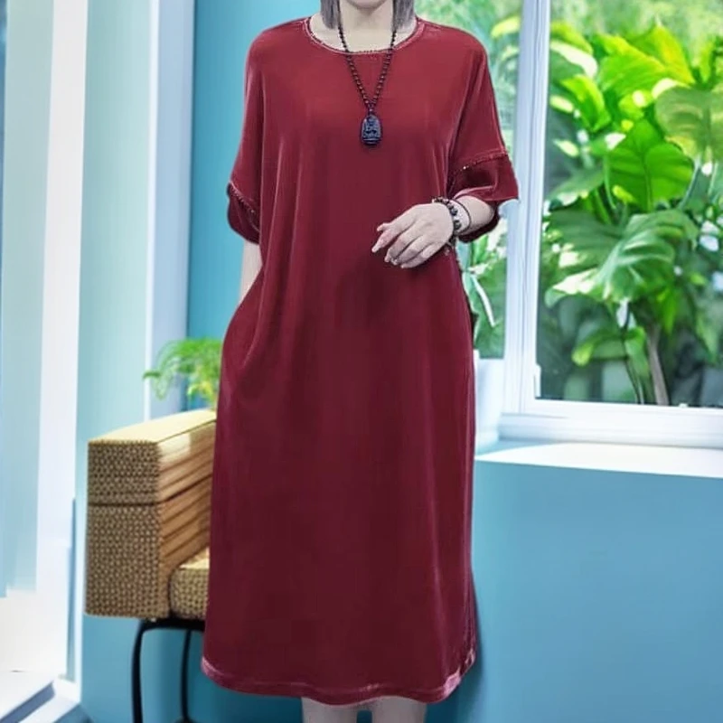 伊巍原创高端定制时尚修身丝绒手工串珠连衣裙379#