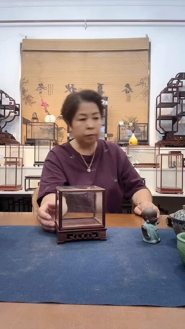 红酸枝木类木头款陈****园玻璃罩110