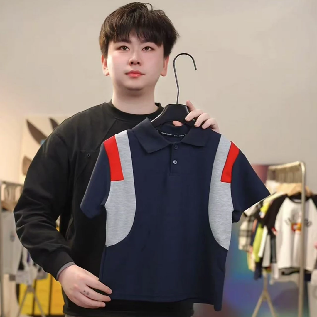 【阳光少年】藏青拼色珠地棉男童夏季休闲POLO衫翻领T恤潮童装上衣