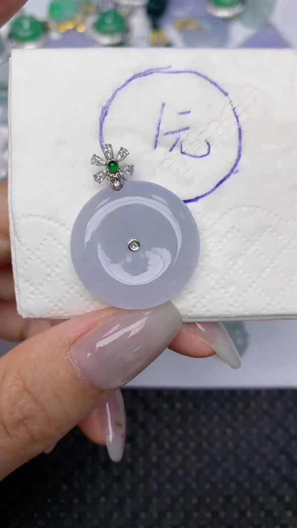 颈饰18K金镶嵌翡翠天然缅甸翡翠a货百元以上9元证书费自理