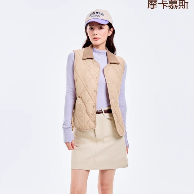 秋冬可拆翻领绗缝羊毛马夹5701