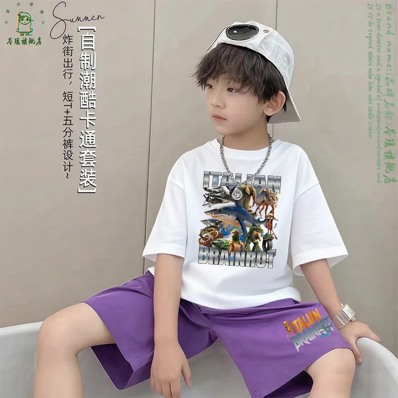 国外山海经男童夏套装痞帅气2025新款儿童短袖短裤夏日衣服潮酷