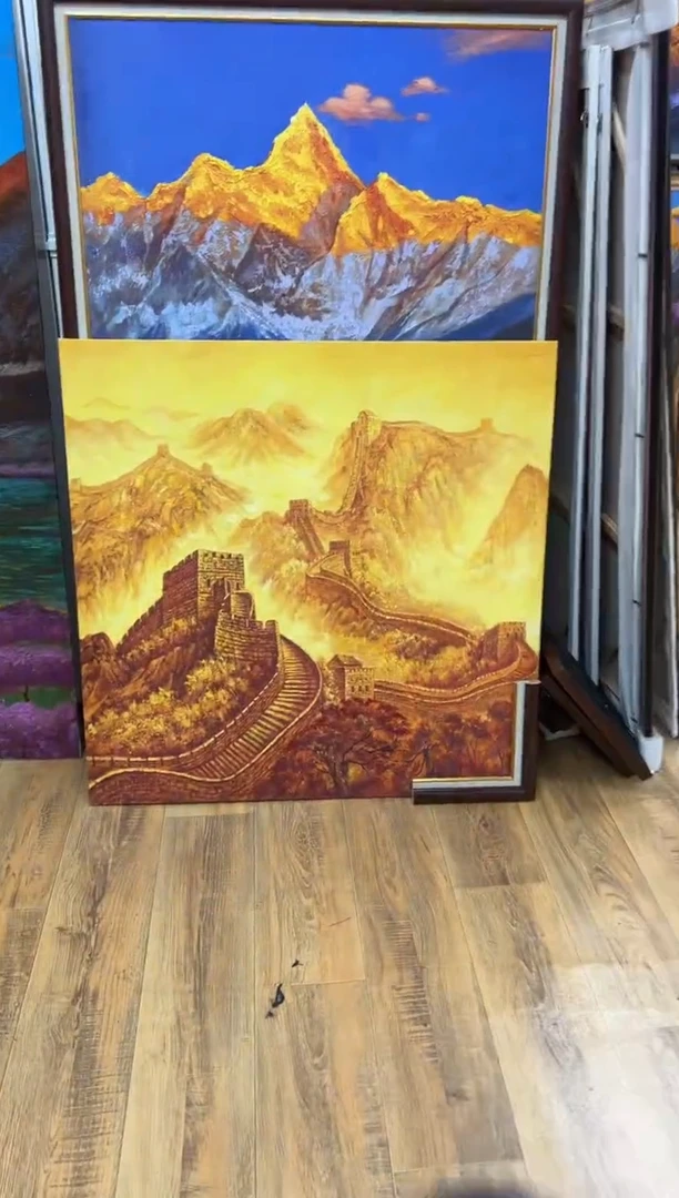 油画桃**言【张俊龙】金色长城办公室客厅茶室玄关客厅挂画油画版画